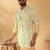 Cotton embroidered sequin chikan floral print thread work yellow beige kurta with pyjama