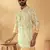 Cotton embroidered sequin chikan floral print thread work yellow beige kurta with pyjama