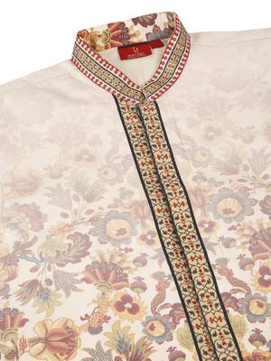 Men silk blend beige floral printed nehru jacket 3
