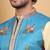 Men silk blend blue floral printed nehru jacket