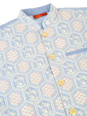 Men silk blend sky blue embroidered nehru jacket 5