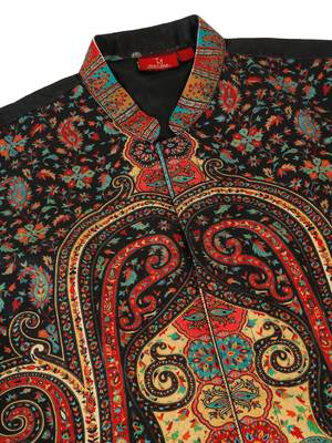 Men silk blend black paisley kashmiri printed nehru jacket 5