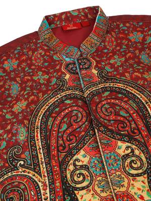 Men silk blend maroon paisley kashmiri printed nehru jacket 5