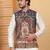 Men silk blend navy blue paisley kashmiri printed nehru jacket