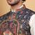Men silk blend navy blue paisley kashmiri printed nehru jacket