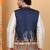 Men silk blend navy blue paisley kashmiri printed nehru jacket