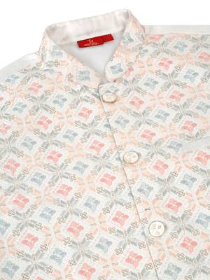 Men silk blend cream floral embroidered nehru jacket 5