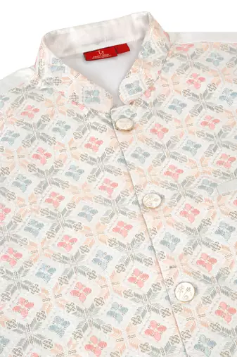 Men silk blend cream floral embroidered nehru jacket