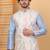 Men silk blend cream chevron embroidered nehru jacket