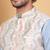 Men silk blend cream chevron embroidered nehru jacket