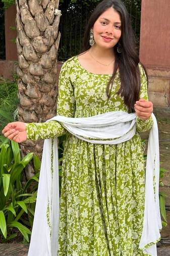 Elegant Green Floral Anarkali Suit with Dupatta