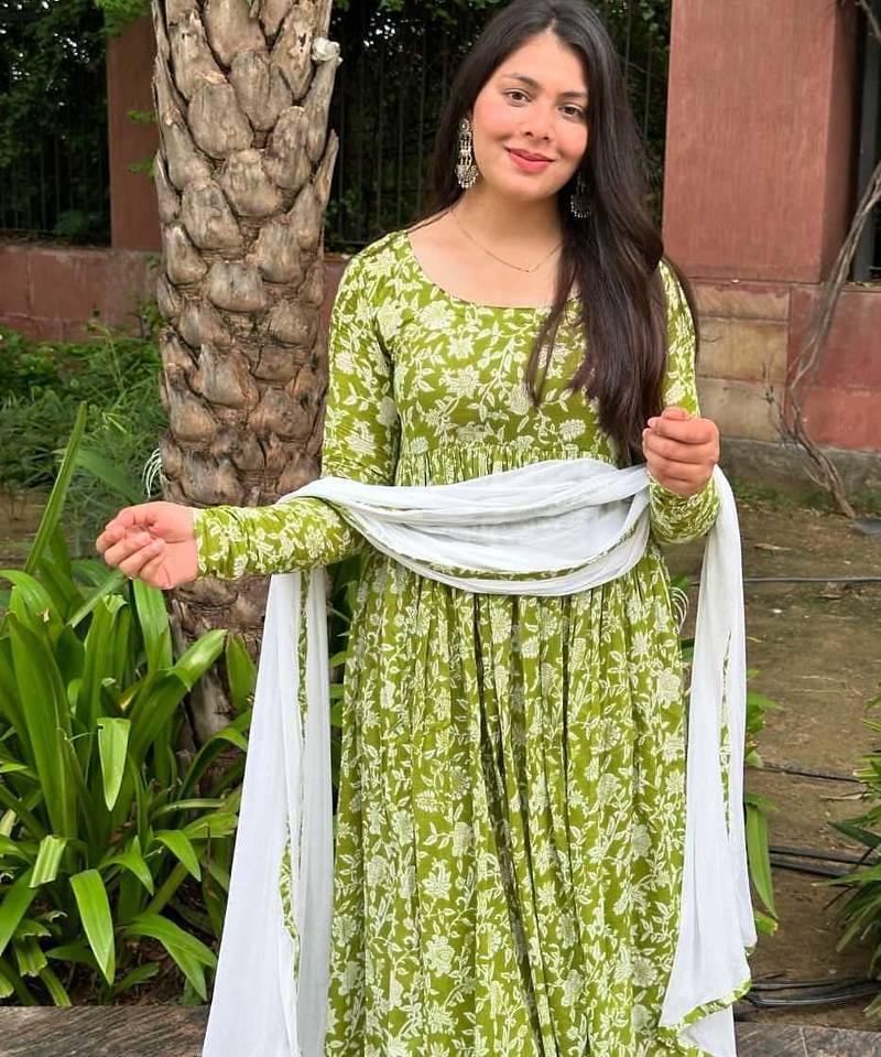 Elegant Green Floral Anarkali Suit with Dupatta