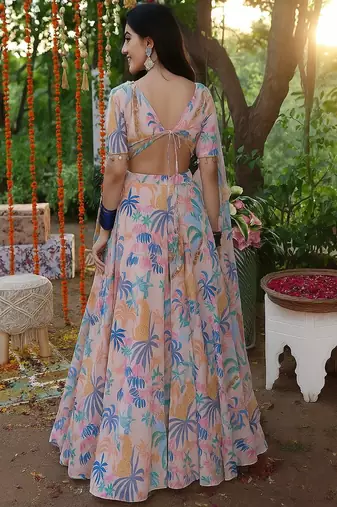 Baby Pink printed Georgette Lehenga Blouse With Dupatta