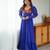 Blue tabby silk gown with traditional chain stitch embroidery & bandhani print – navratri festive wear