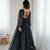 Ethnic black bandhej gown in tabby silk with thread chain stitch embroidery – navratri special