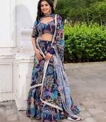 Navy Blue printed Georgette Lehenga Blouse With Dupatta
