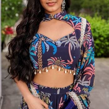 Navy Blue printed Georgette Lehenga Blouse With Dupatta 3
