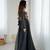 Ethnic black bandhej gown in tabby silk with thread chain stitch embroidery – navratri special