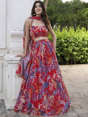 Red printed Georgette Lehenga Blouse With Dupatta 1