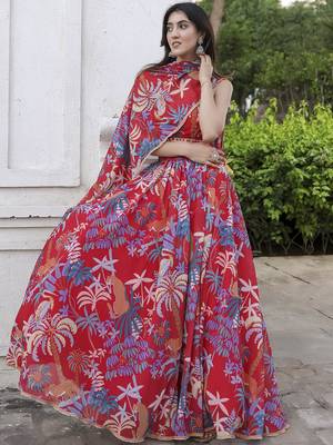 Red printed Georgette Lehenga Blouse With Dupatta 2