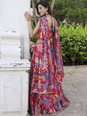 Red printed Georgette Lehenga Blouse With Dupatta 4