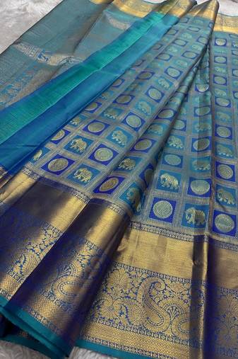 teal silk blend saree with blouse