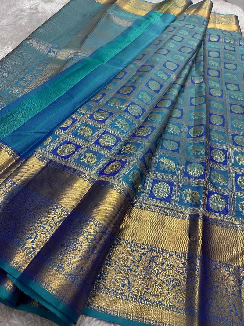 teal silk blend saree with blouse