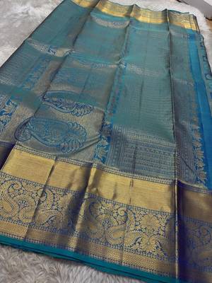 teal silk blend saree with blouse 2