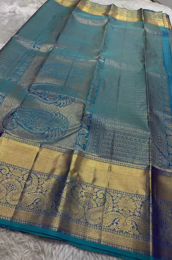 teal silk blend saree with blouse