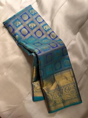 teal silk blend saree with blouse 4