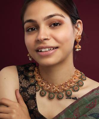 Copper made elegant green kemp peacock necklace set 2