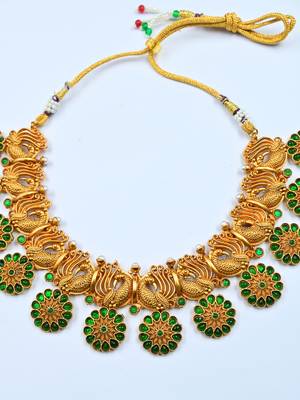 Copper made elegant green kemp peacock necklace set 3