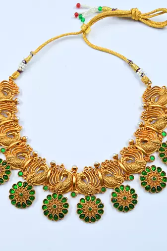 Copper made elegant green kemp peacock necklace set