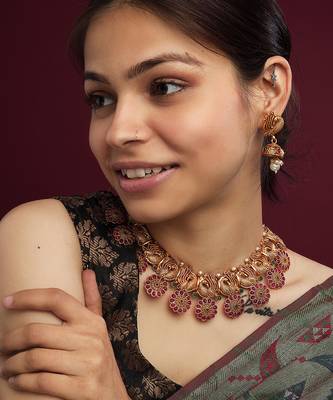 Copper made elegant multicolor kemp peacock necklace set 2