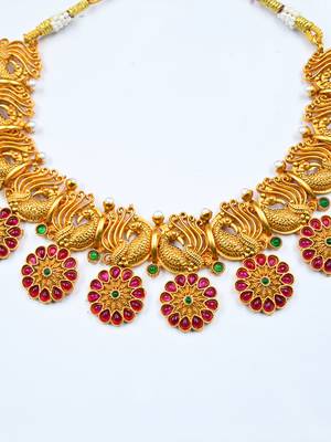 Copper made elegant multicolor kemp peacock necklace set 3