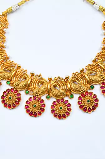 Copper made elegant multicolor kemp peacock necklace set