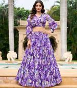 Purple Flower Print Georgette Semi stitched lehenga choli