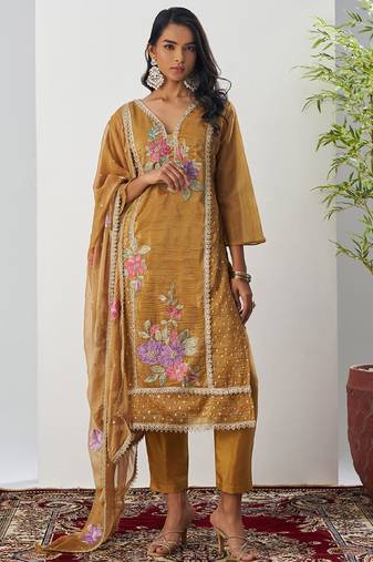 Mustard fancy crust top embroidered salwar suit