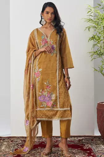 Mustard fancy crust top embroidered salwar suit