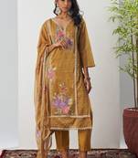 Mustard fancy crust top embroidered salwar suit