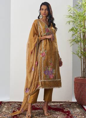 Mustard fancy crust top embroidered salwar suit 2
