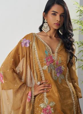 Mustard fancy crust top embroidered salwar suit 3