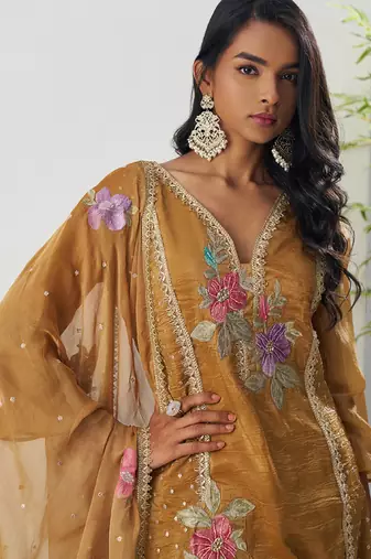 Mustard fancy crust top embroidered salwar suit