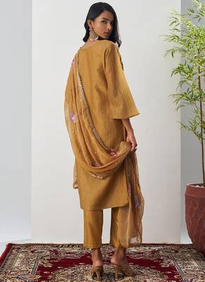 Mustard fancy crust top embroidered salwar suit 4