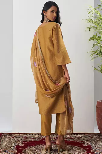 Mustard fancy crust top embroidered salwar suit
