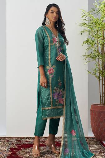 Bottel green fancy crust top embroidered salwar suit