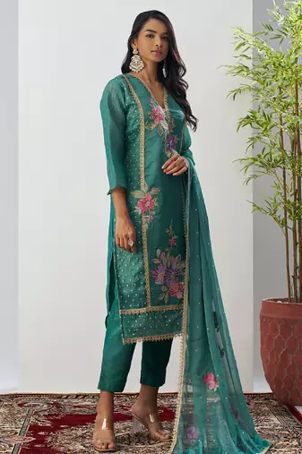 Bottel green fancy crust top embroidered salwar suit