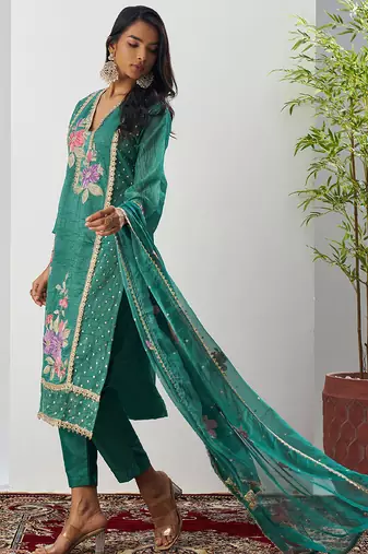 Bottel green fancy crust top embroidered salwar suit