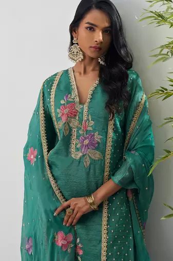 Bottel green fancy crust top embroidered salwar suit