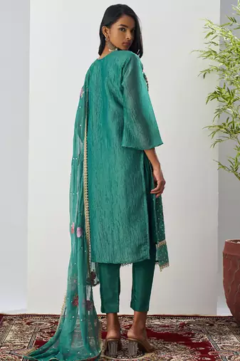 Bottel green fancy crust top embroidered salwar suit